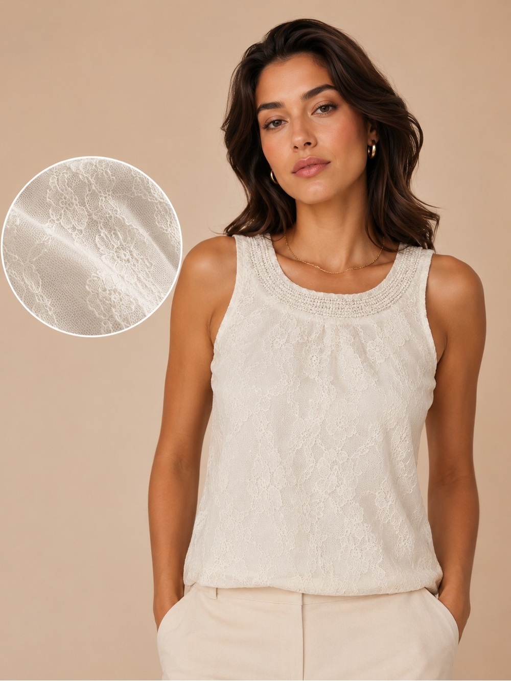 Dressbarn White Lace Beaded Tank Top Elegant Plus Size 18/20